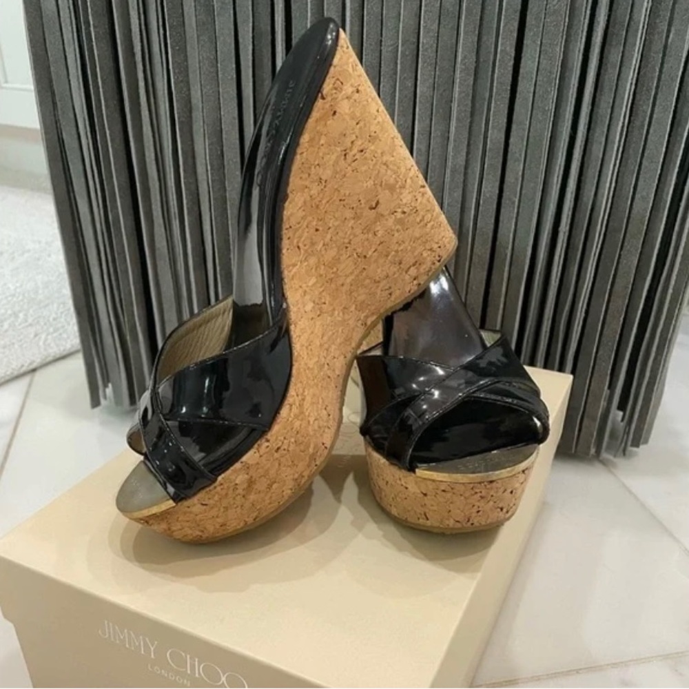 Jimmy Choo Pandora Opat Leather Wedge Sandal Heel 4” size 35.5